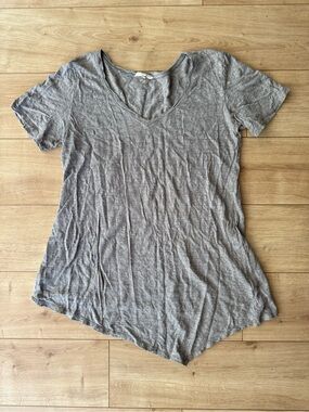 Eileen Fisher Gray Organic Linen V Neck A Line Tunic Top XS Lagenlook Relaxed